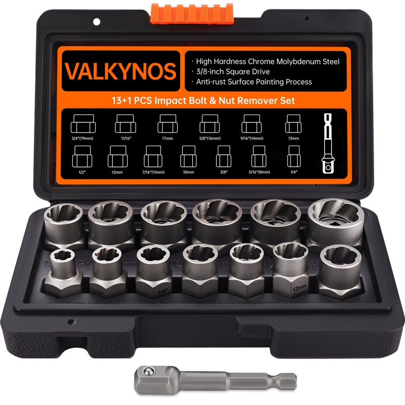 Bolt Extractor Tool Set: 14-Piece Silver High Hardness Chrome Molybdenum Steel - Precision Engineered Tight Grip Nut & Bolt Remover Kit for Damaged Rusted Frozen Fasteners with Storage Case - Image 1