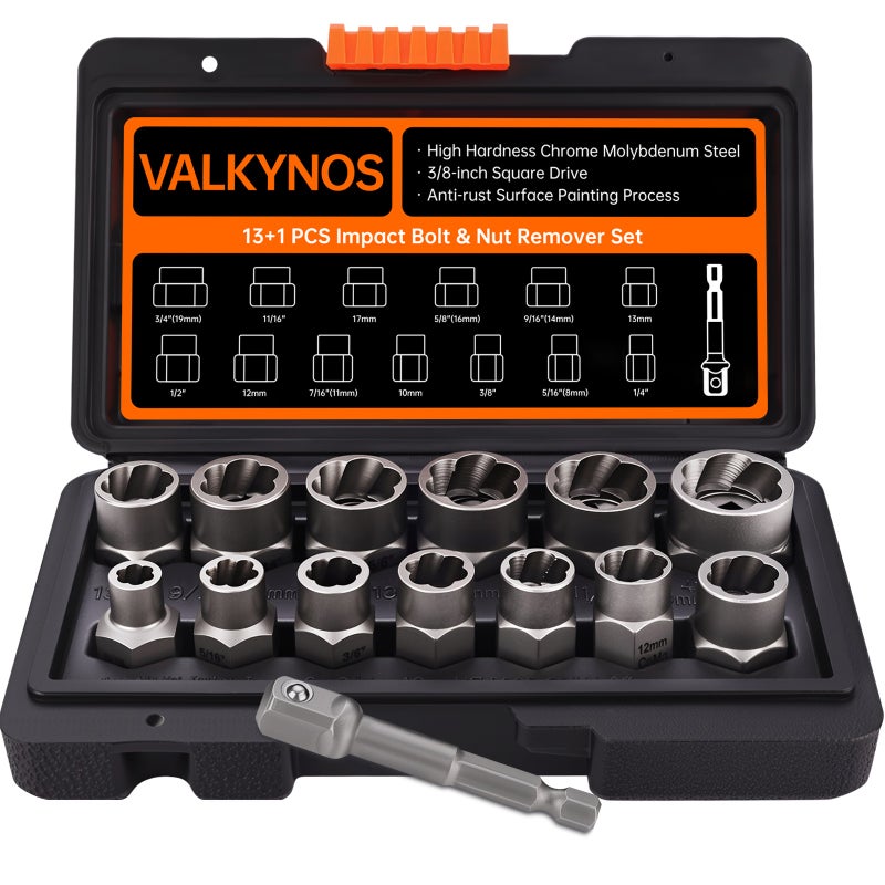 Bolt Extractor Tool Set: 14-Piece Silver High Hardness Chrome Molybdenum Steel - Precision Engineered Tight Grip Nut & Bolt Remover Kit for Damaged Rusted Frozen Fasteners with Storage Case - Image 2