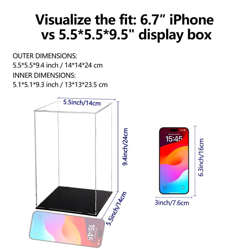 Evron Display Case for Collectibles Assemble Clear Acrylic Box Alternative Glass Case for Display Action Figures Home Storage & Organizing Toys (5.5x5.5x9.5 inch; 14x14x24 cm) - Image 2