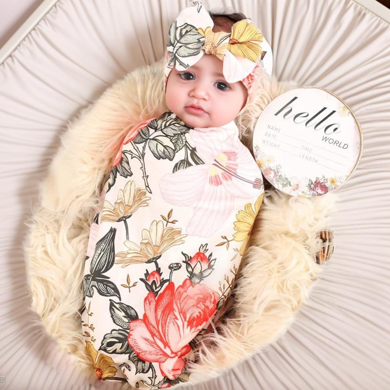 Galabloomer Newborn Receiving Blanket Headband Set Flower Print Baby Swaddle Blankets (Garden Flower) - Image 2