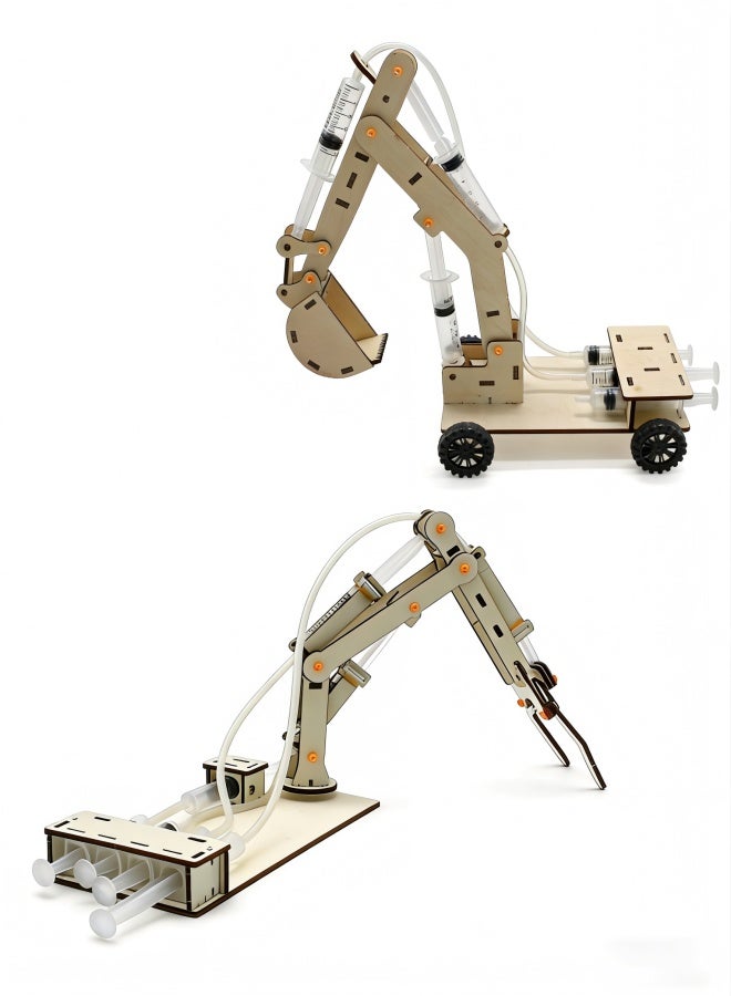 2pcs,Wooden Excavator Model DIY Hydraulic Excavator for Educational Construction Mini Experiment Kit to Enhance Practical Skills and Creativity - Image 1