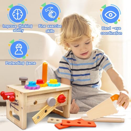 DECOVETTE Construction Playset for Children – Wooden Workshop Box, Pretend Mechanic Playset, Educational Building Toy Set, Boys and Girls Play Tools, Creative STEM Construction Learning Toy - Image 2