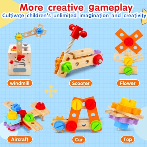 DECOVETTE Construction Playset for Children – Wooden Workshop Box, Pretend Mechanic Playset, Educational Building Toy Set, Boys and Girls Play Tools, Creative STEM Construction Learning Toy - Image 4