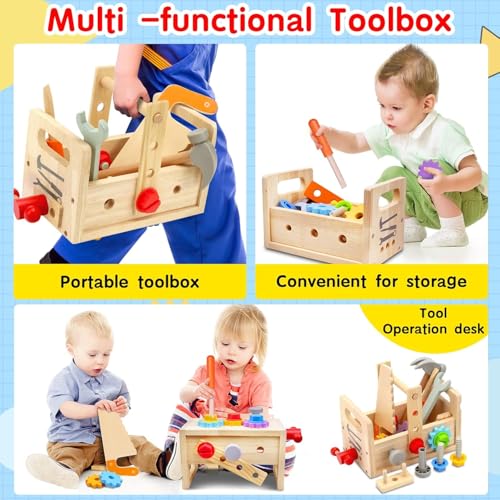 DECOVETTE Construction Playset for Children – Wooden Workshop Box, Pretend Mechanic Playset, Educational Building Toy Set, Boys and Girls Play Tools, Creative STEM Construction Learning Toy - Image 3