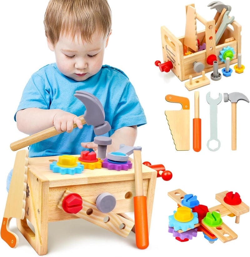 DECOVETTE Construction Playset for Children – Wooden Workshop Box, Pretend Mechanic Playset, Educational Building Toy Set, Boys and Girls Play Tools, Creative STEM Construction Learning Toy - Image 1