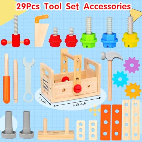 DECOVETTE Construction Playset for Children – Wooden Workshop Box, Pretend Mechanic Playset, Educational Building Toy Set, Boys and Girls Play Tools, Creative STEM Construction Learning Toy - Image 5
