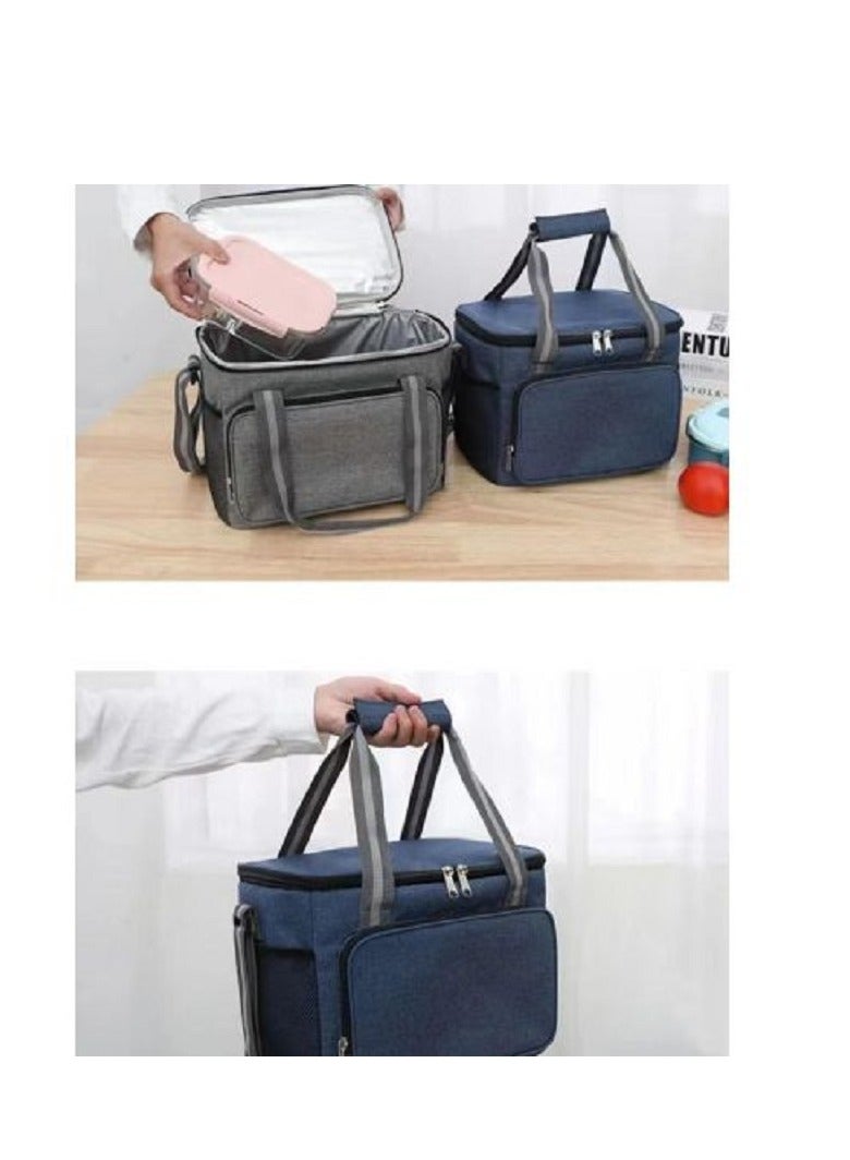 حقيبة غداء معزولة قابلة لإعادة الاستخدام سعة 14 لترًا، صندوق حمل غداء للعمل المكتبي والنزهات والشاطئ - مصنوعه من القماش التقيل ومبطنة من الداخل بالالومنيوم للحفاظ على درجة حرارة الطعام - رمادي - Image 2