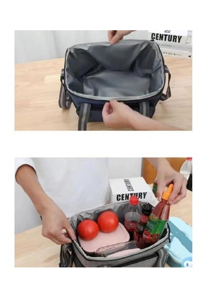 حقيبة غداء معزولة قابلة لإعادة الاستخدام سعة 14 لترًا، صندوق حمل غداء للعمل المكتبي والنزهات والشاطئ - مصنوعه من القماش التقيل ومبطنة من الداخل بالالومنيوم للحفاظ على درجة حرارة الطعام - رمادي - Image 3