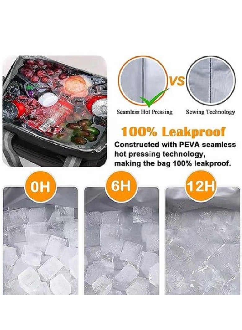 حقيبة غداء معزولة قابلة لإعادة الاستخدام سعة 14 لترًا، صندوق حمل غداء للعمل المكتبي والنزهات والشاطئ - مصنوعه من القماش التقيل ومبطنة من الداخل بالالومنيوم للحفاظ على درجة حرارة الطعام - رمادي - Image 4