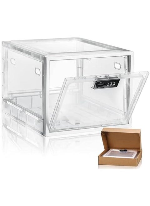 Lockable Box Medicine Lock Box for Safe Medication Plastic Clear Lockable Storage Box for Snacks Food and Home Safety Phone Lockable Storage Bin Refrigerator Locking Container (White)
