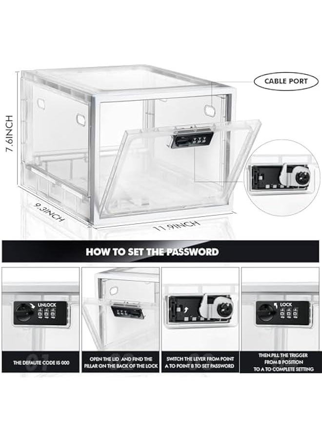 HOOKOR - Lockable Box Medicine Lock Box for Safe Medication Plastic Clear Lockable Storage Box for Snacks Food and Home Safety Phone Lockable Storage Bin Refrigerator Locking Container (White) - Image 1