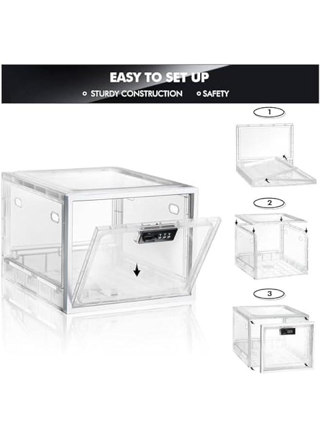 HOOKOR - Lockable Box Medicine Lock Box for Safe Medication Plastic Clear Lockable Storage Box for Snacks Food and Home Safety Phone Lockable Storage Bin Refrigerator Locking Container (White) - Image 1