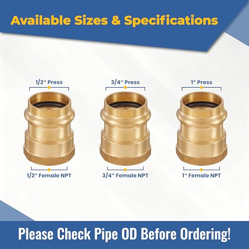 GUOFIS Copper Press Fittings Adapter34 Press Fit x 34 Female NPT ThreadedLF Brass Material5 PACKPEX18073565Pack - Image 3