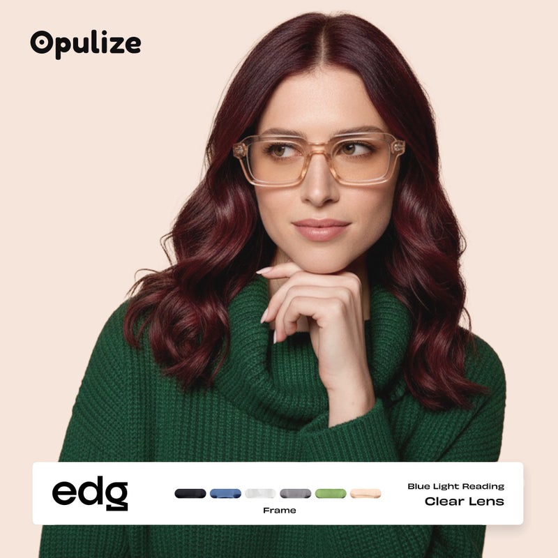 OPULIZE نظارات قراءة مضادة للضوء الأزرق EDG للنساء والرجال، مضادة للانعكاس ومضادة للتوهج، نظارات كمبيوتر وألعاب، إطار مستطيل عتيق، حماية من الأشعة فوق البنفسجية وإجهاد العين، شفافة +0.00 (عبوة من 1) - Image 2