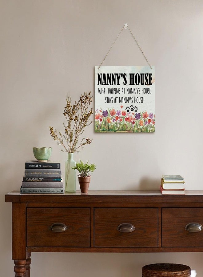 BQL Rustic Sign, Mother's Day Gift, Grandma's Gift, Mom's Gift, Hanging Printed Wood Wall Art Sign Decor, Nanny's House What Happens At Nanny's House, Stays At Nanny's House, Sign Gift for Grandma - Image 4