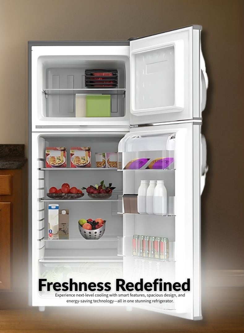 KELON 328 Litres Top Mount Refrigerator – Double Door, Spacious Freezer And Fridge, Adjustable Glass Shelves, Energy Efficient Cooling, Low Noise, Sleek White Finish – KRD-32WRS1 silver - Image 2