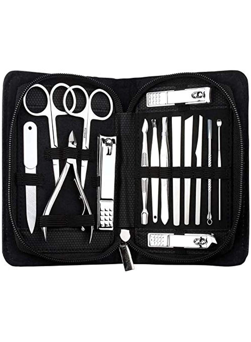 NQOOH Complete 15-piece stainless steel nail care set, clippers, scissors and all-in-one grooming supplies, durable and safe in a bag - Image 1