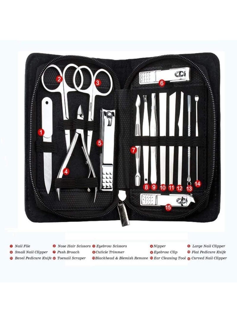 NQOOH Complete 15-piece stainless steel nail care set, clippers, scissors and all-in-one grooming supplies, durable and safe in a bag - Image 5