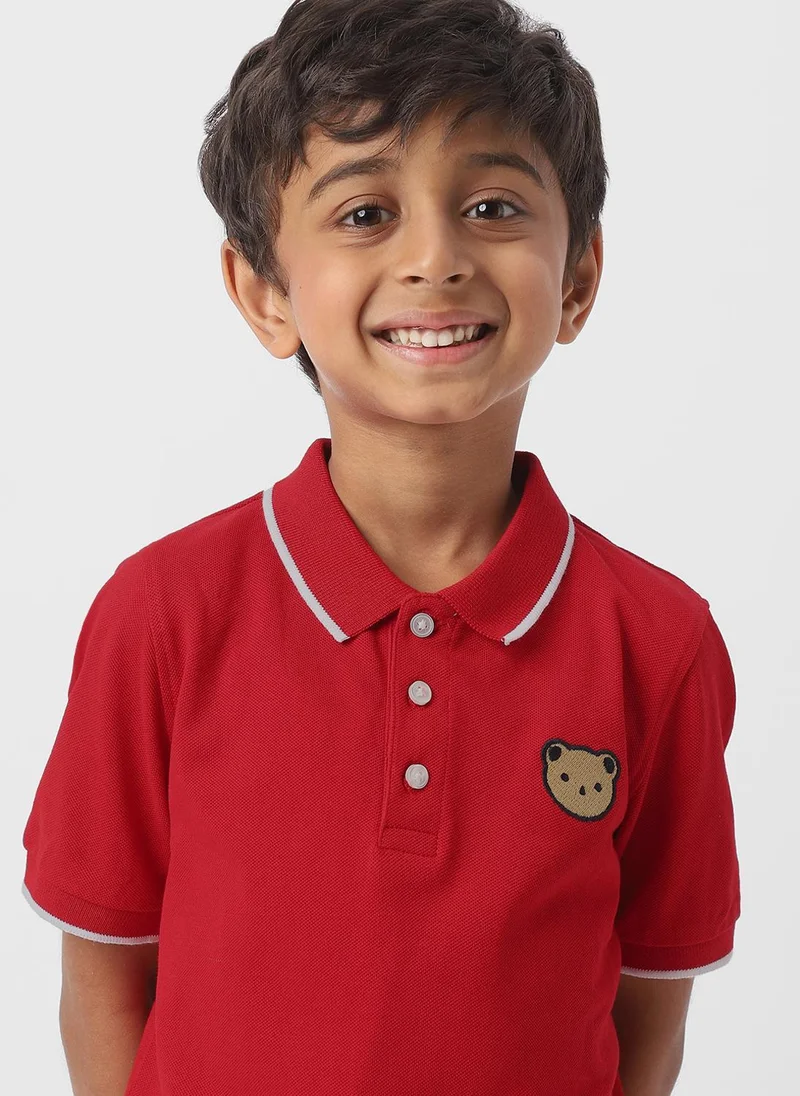 Nautinati Red Nautinati Boys Cotton Bear Badge Detail Polo T-shirt for Men | Best Price UAE