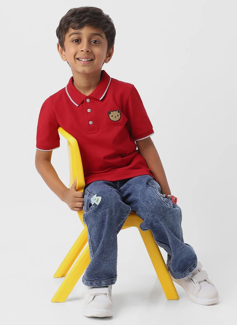 Nautinati Red Nautinati Boys Cotton Bear Badge Detail Polo T-shirt for Men | Best Price UAE