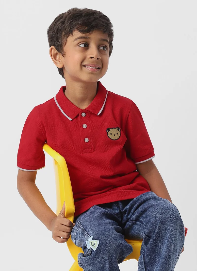 Nautinati Red Nautinati Boys Cotton Bear Badge Detail Polo T-shirt for Men | Best Price UAE