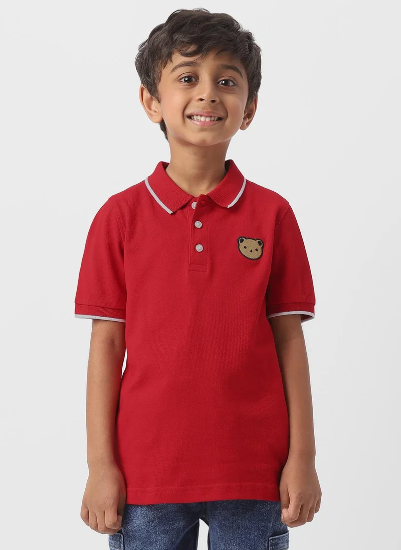 Nautinati Red Nautinati Boys Cotton Bear Badge Detail Polo T-shirt for Men | Best Price UAE