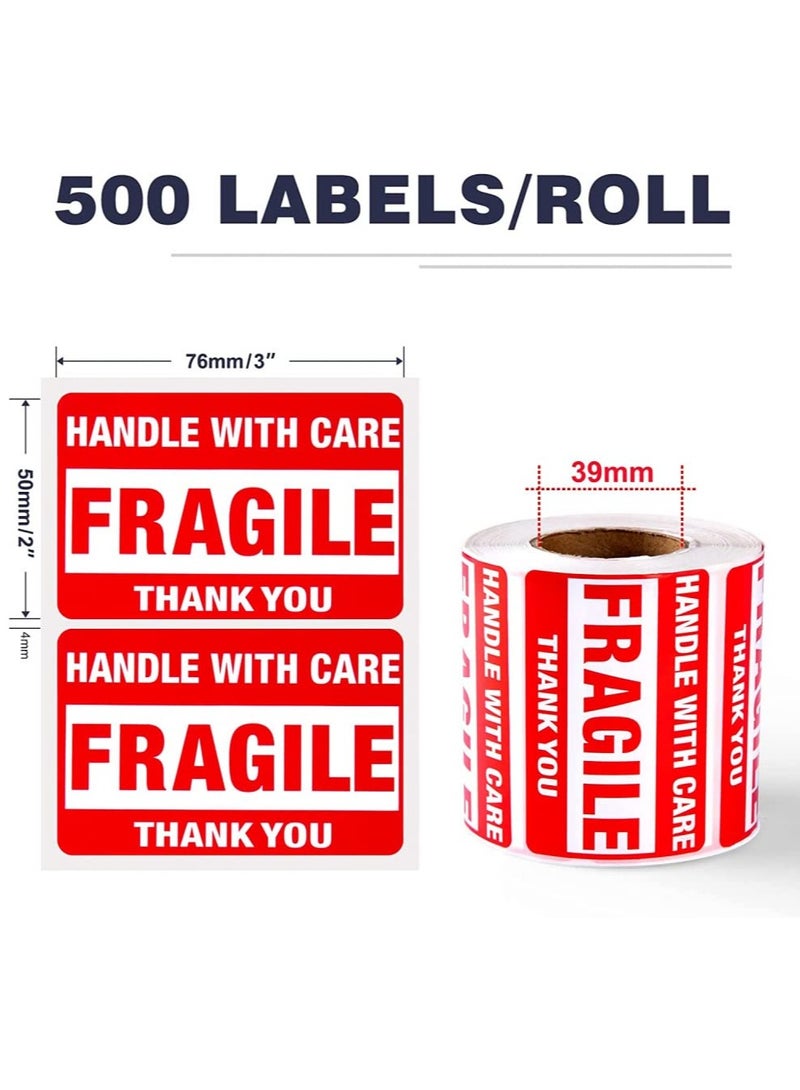 phomemo 2"x3" Self Adhesive Fragile Stickers, Handle with Care Stickers for Packing Shipping Moving Warning Stickers, Thank You Fragile Labels, Permanent Adhesive Shipping Labels (1 Roll 500Pcs)  - Image 3
