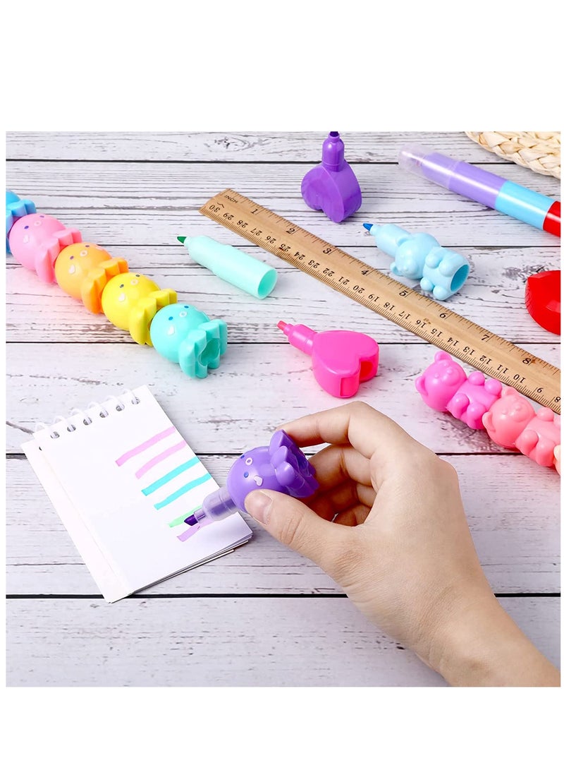 KASTWAVE Cute Mini Highlighter Pens 4 Pack 20 Pcs Octopus Bear Love Heart Round Pole Kawaii Marker Pens Classroom School Pastel Color Highlighters Cute Stationary Markers for Girls School Gifts - Image 4