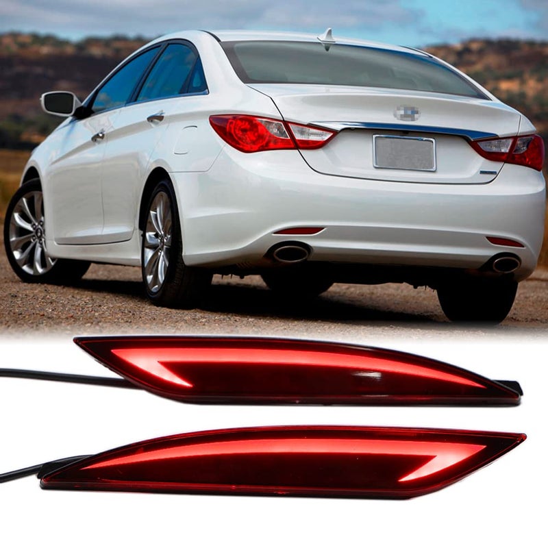 Dreamseek LED Rear Bumper Reflector Tail Light for Hyundai SonataYF 8th 2011 2012 2013 2014 Driving Brake Taillight wDynamic Sequential Turn Signal Lamp Fish Hook Style Red Lens