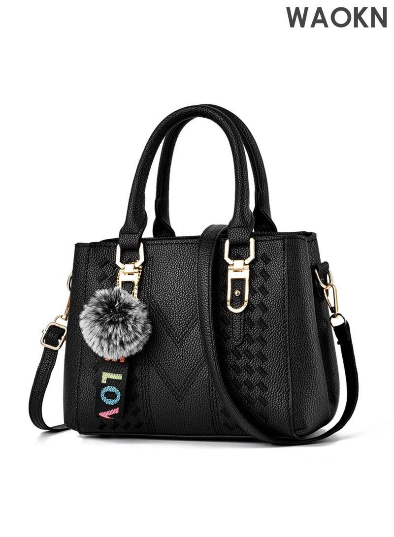 دبليو أيه أو كي أن حقيبة كتف متعددة الاستخدامات بلون سادة للرجال والنساء، حقيبة كتف نسائية من جلد البولي يوريثان، حقيبة كروس بودي، حقيبة جانبية، حقيبة يد كبيرة الحجم، حقيبة كلاتش للفتيات وطالبات الجامعة، مناسبة للجنسين، لون أسود. - Image 1