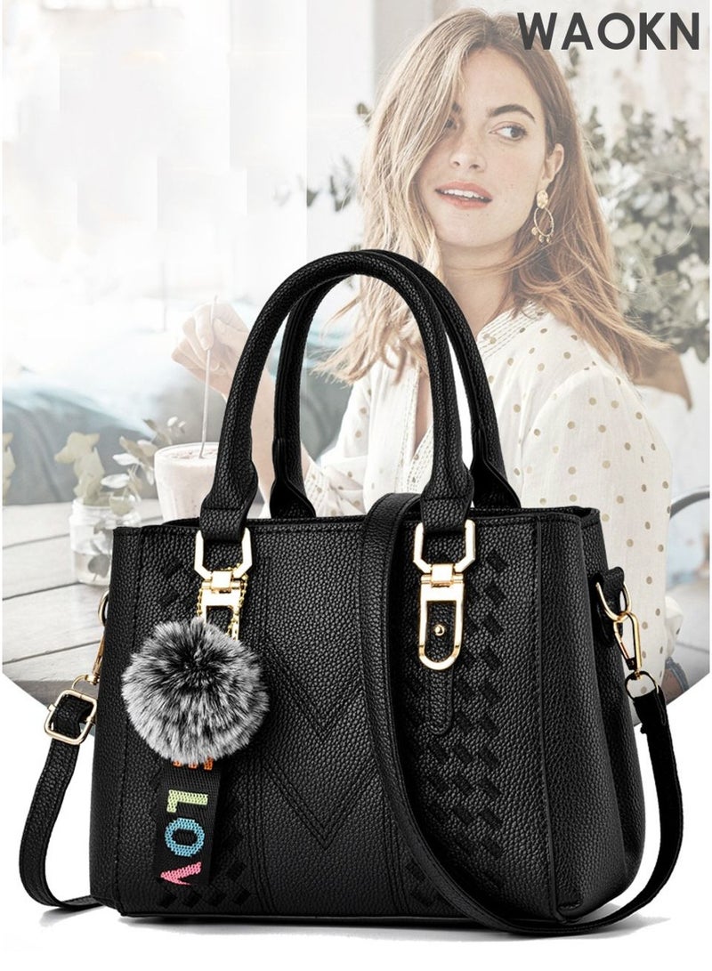 دبليو أيه أو كي أن حقيبة كتف متعددة الاستخدامات بلون سادة للرجال والنساء، حقيبة كتف نسائية من جلد البولي يوريثان، حقيبة كروس بودي، حقيبة جانبية، حقيبة يد كبيرة الحجم، حقيبة كلاتش للفتيات وطالبات الجامعة، مناسبة للجنسين، لون أسود. - Image 3