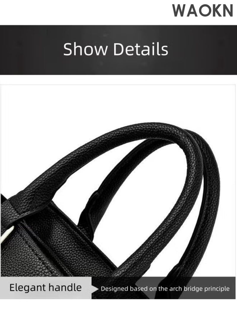 دبليو أيه أو كي أن حقيبة كتف متعددة الاستخدامات بلون سادة للرجال والنساء، حقيبة كتف نسائية من جلد البولي يوريثان، حقيبة كروس بودي، حقيبة جانبية، حقيبة يد كبيرة الحجم، حقيبة كلاتش للفتيات وطالبات الجامعة، مناسبة للجنسين، لون أسود. - Image 4