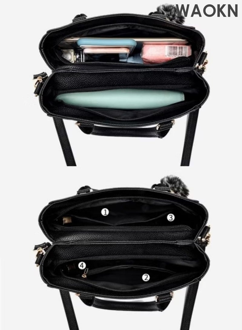 دبليو أيه أو كي أن حقيبة كتف متعددة الاستخدامات بلون سادة للرجال والنساء، حقيبة كتف نسائية من جلد البولي يوريثان، حقيبة كروس بودي، حقيبة جانبية، حقيبة يد كبيرة الحجم، حقيبة كلاتش للفتيات وطالبات الجامعة، مناسبة للجنسين، لون أسود. - Image 5