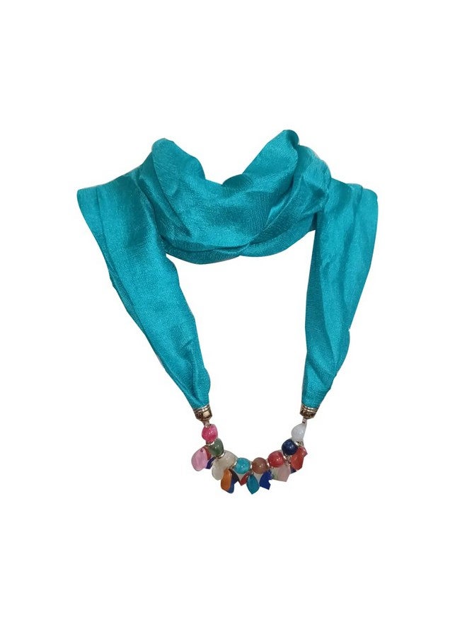 Malvina Beads Scarf Chiffon Solid Wrap Pendant Scarf Necklace Multilayer Head Scarves Pearl (Sea Green) - Image 1