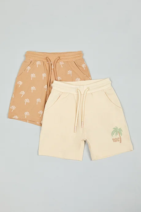 R&B 2 Pack Printed Shorts with Drawstring Wasit