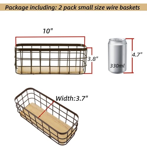 Dicunoy Set of 2 Small Wire Baskets, Narrow Rustic Storage Bin for Bathroom Counter, Farmhouse RectangleOrganizer Tray for Kitchen Countertop, Pantry, RV, School Classrooms, Office Decorative - Image 2