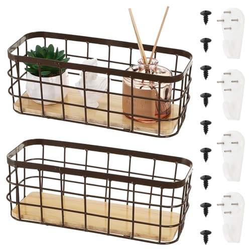 Dicunoy Set of 2 Small Wire Baskets, Narrow Rustic Storage Bin for Bathroom Counter, Farmhouse RectangleOrganizer Tray for Kitchen Countertop, Pantry, RV, School Classrooms, Office Decorative - Image 1