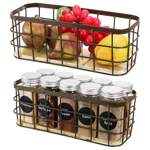 Dicunoy Set of 2 Small Wire Baskets, Narrow Rustic Storage Bin for Bathroom Counter, Farmhouse RectangleOrganizer Tray for Kitchen Countertop, Pantry, RV, School Classrooms, Office Decorative - Image 4
