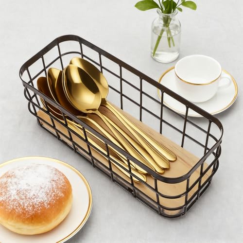 Dicunoy Set of 2 Small Wire Baskets, Narrow Rustic Storage Bin for Bathroom Counter, Farmhouse RectangleOrganizer Tray for Kitchen Countertop, Pantry, RV, School Classrooms, Office Decorative - Image 5