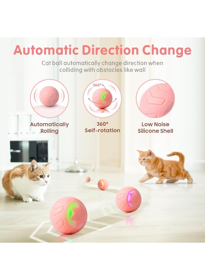 Mumoo Bear Interactive Cat Toy Ball, Cat Balls Automatic Moving Rolling Cat Toys for Indoor Cat Kitten, with 2 Modes, LED Lights Changeable, Type-C Rechargeable, Pink - Image 3