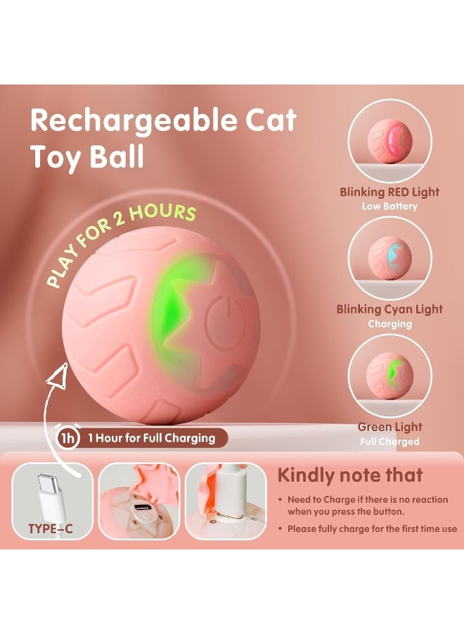 Mumoo Bear Interactive Cat Toy Ball, Cat Balls Automatic Moving Rolling Cat Toys for Indoor Cat Kitten, with 2 Modes, LED Lights Changeable, Type-C Rechargeable, Pink - Image 5