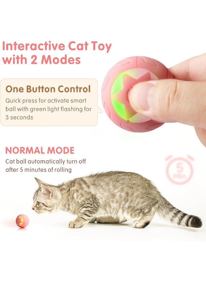 Mumoo Bear Interactive Cat Toy Ball, Cat Balls Automatic Moving Rolling Cat Toys for Indoor Cat Kitten, with 2 Modes, LED Lights Changeable, Type-C Rechargeable, Pink - Image 4