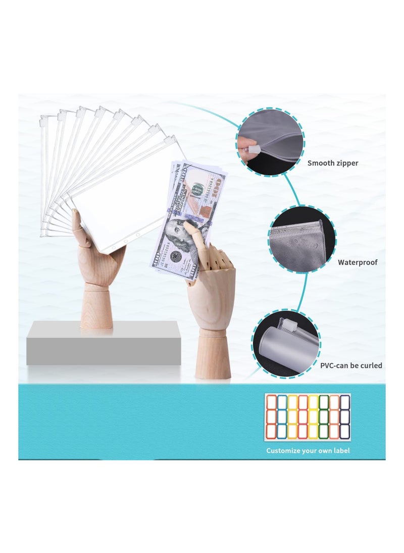 Y&D - Budget Binder Cash Envelopes Money Organizer A6 Stitching PU Leather with Zipper Sheets, 12pcs for Saving - Image 1