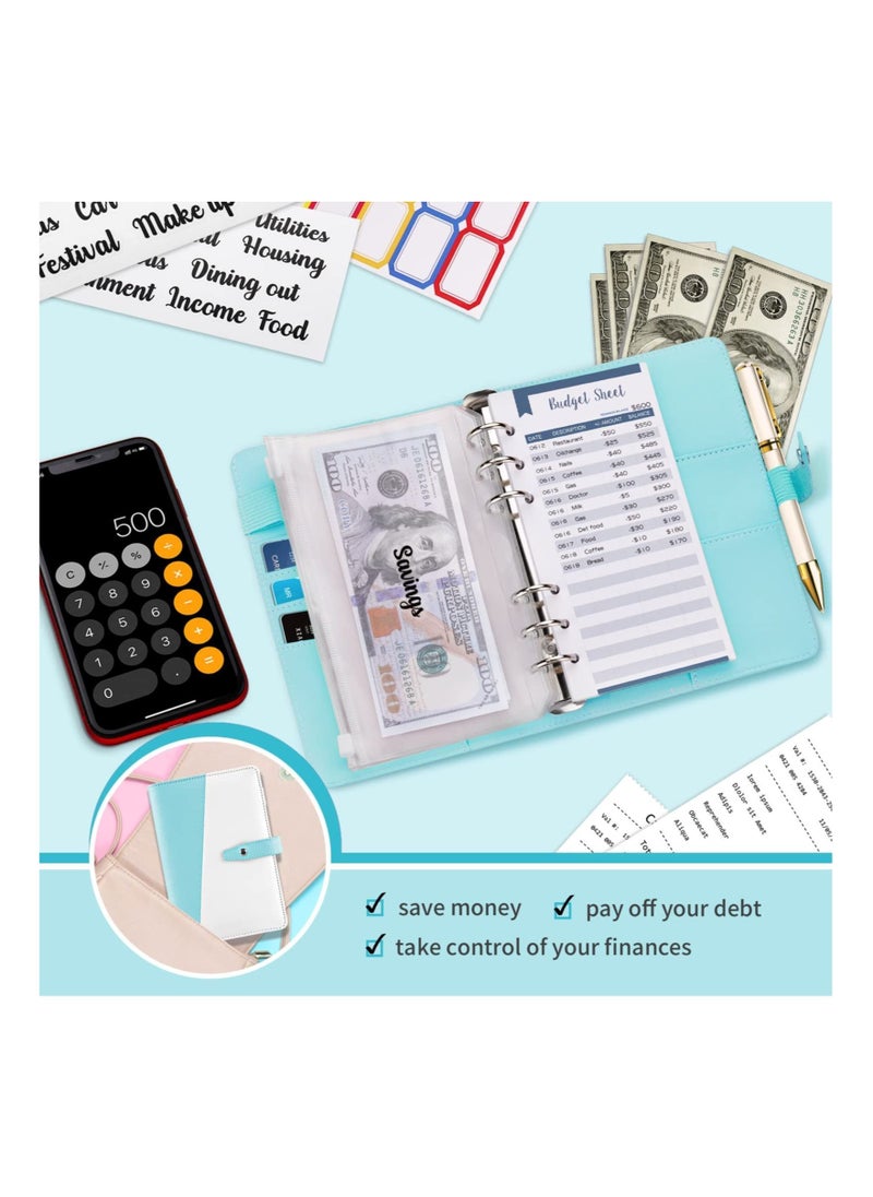Y&D - Budget Binder Cash Envelopes Money Organizer A6 Stitching PU Leather with Zipper Sheets, 12pcs for Saving - Image 1