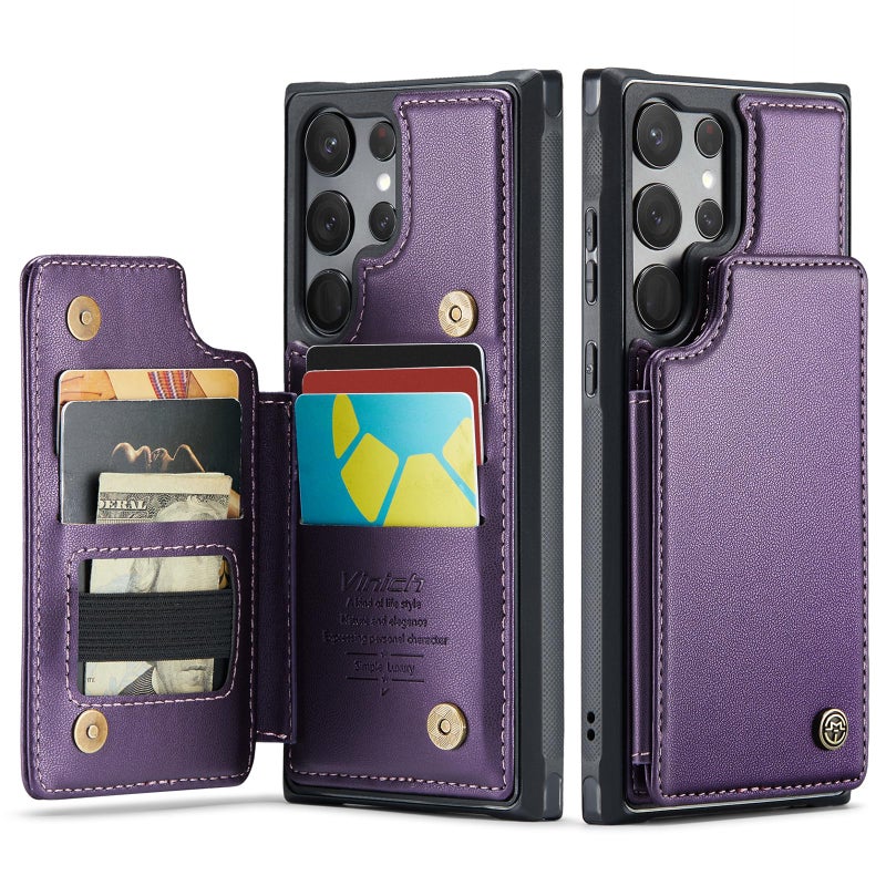 Vinich for Samsung Galaxy S23 Ultra Wallet Case with Card Holder, RFID Blocking Credit Slots Kickstand Shockproof Phone Cover Fit for Galaxy S23 Ultra 6.8" Purple - Image 1