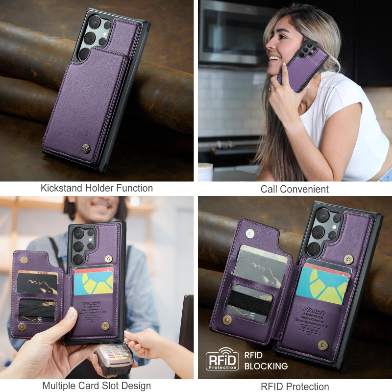 Vinich for Samsung Galaxy S23 Ultra Wallet Case with Card Holder, RFID Blocking Credit Slots Kickstand Shockproof Phone Cover Fit for Galaxy S23 Ultra 6.8" Purple - Image 3