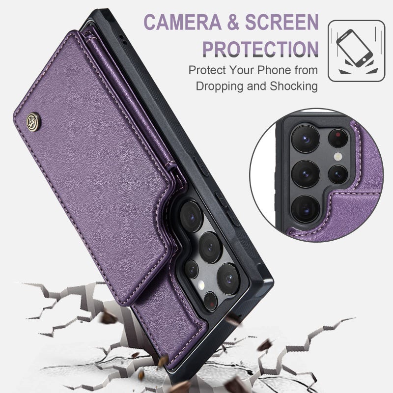 Vinich for Samsung Galaxy S23 Ultra Wallet Case with Card Holder, RFID Blocking Credit Slots Kickstand Shockproof Phone Cover Fit for Galaxy S23 Ultra 6.8" Purple - Image 5