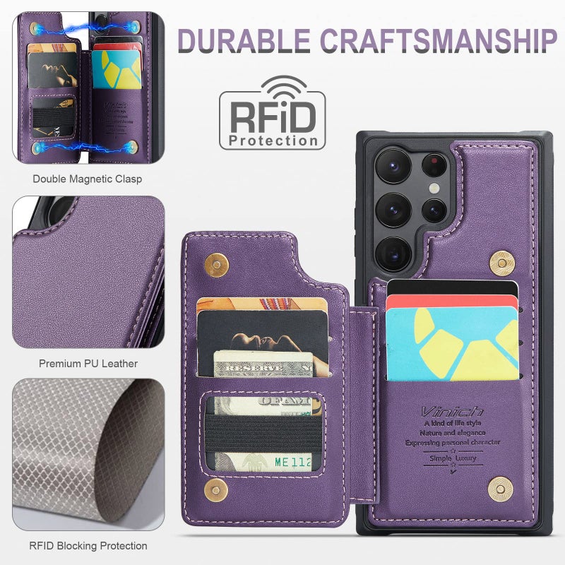 Vinich for Samsung Galaxy S23 Ultra Wallet Case with Card Holder, RFID Blocking Credit Slots Kickstand Shockproof Phone Cover Fit for Galaxy S23 Ultra 6.8" Purple - Image 2