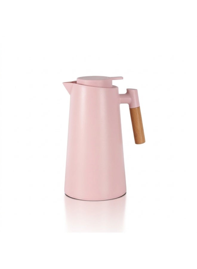 ميلريتش ترامس ميلريتش سعة 1 لتر مع زجاج وردي داخلي - دلة حرارية أنيقة للقهوة والشاي بمقبض خشبي مقاوم للحرارة - سعة 1000 مل، مثالية للمنزل، المكتب، وتقديمات شهر رمضان المبارك. - Image 2