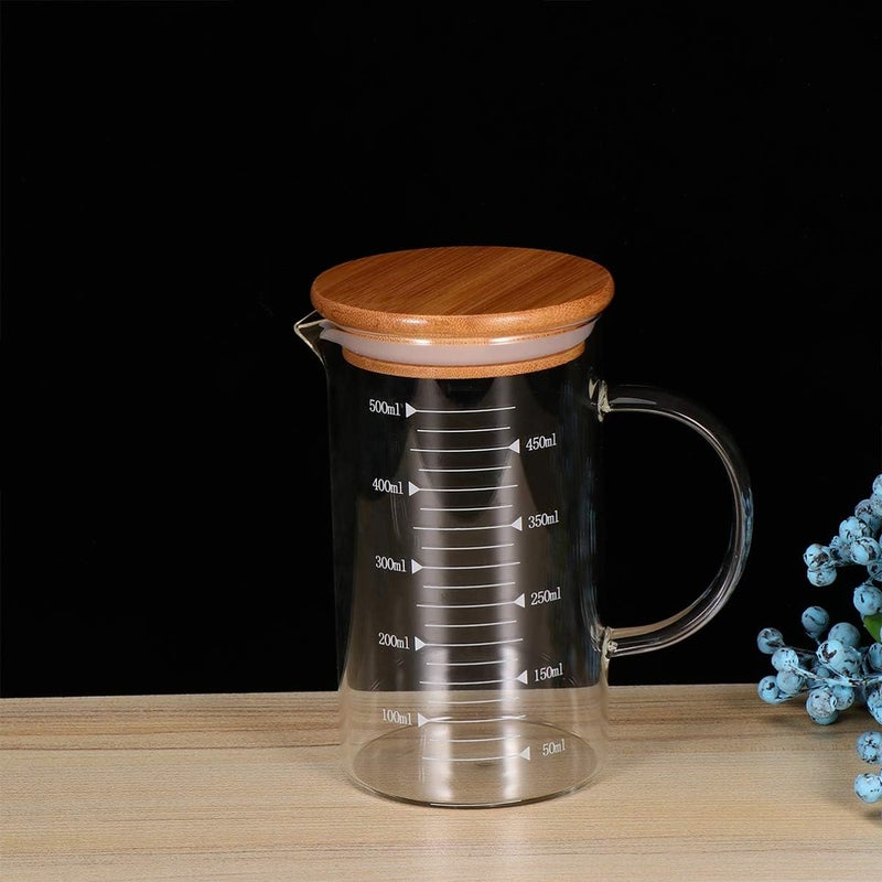 comfrt 500ml glass measuring cup Large Glass Pitcher with Lid Scale Heat Resistant Hot Cold Water Carafe Water Jug for Juice Beverage Jar Ice Tea large capacity teapot Kettle portable measuring cup - Image 4